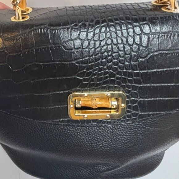 Solo Perché Italy Nove Croc Emboss Leather Purse Handbag Designer Womens - Picture 3 of 9